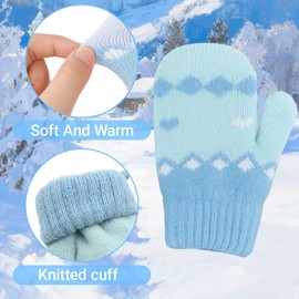 CXQRR Toddler Kids Knit Mittens for Girls Boys, Winter Gloves Doulbe Layer Thick Fleece Lining with String for Cold Weather