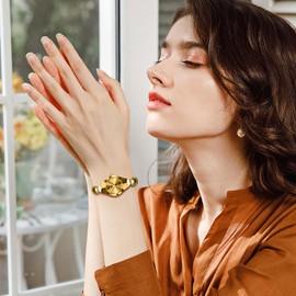 Silverora Wrist Watches Women's Diamond Women's Watches: Shiny Rhinestone Waterproof Analogue Quartz Watches Faceted Glass Watches with Stainless Steel Strap Gifts for Women, gold, Strap.