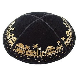 Foil Embossed Suede Kippah - Jerusalem Border
