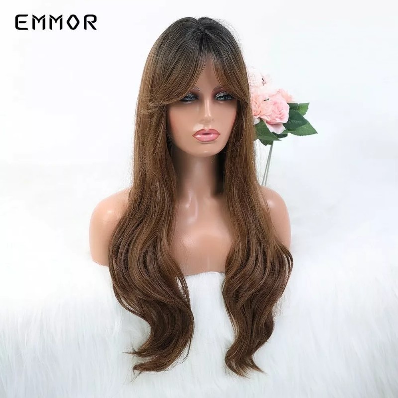 Emmor Pelucas De Cabello Castaño Oscuro Ombre De Onda Larga