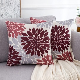 Cushion Covers Red and Grey Cushion Cover 40 x 40 cm Dahlia Autumn Cushion Cover Abstract Flowers Pattern Sofa Cushion Decorative Cushion Set of 2 Outdoor Cushion Covers for Living Room Bedroom Sofa