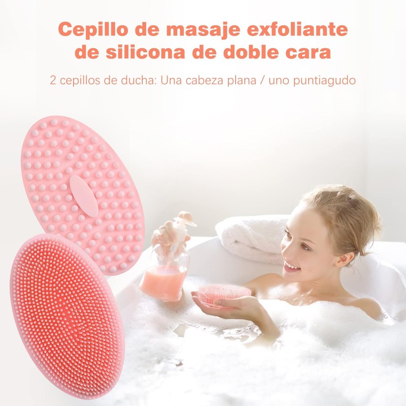 Cepillo Corporal de Silicona y Estropajo Exfoliante Rosa (Set de