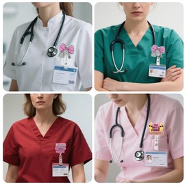 3PCS Cute & Funny Nurse Badge Reel Set, Pink Retractable ID Holders for RN LPN CNA Nursing Students, Gifts for Women Medical Healthcare Workers Badge Accessories