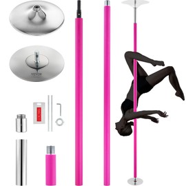 VEVOR Professional Dancing Pole, 40mm Heavy-Duty Stainless Steel Pole, Spinning Static Fitness Equipment, Height Adjustable Dancing Kit, Portable Removable Poles for Exercise Home Club Gym, Pink