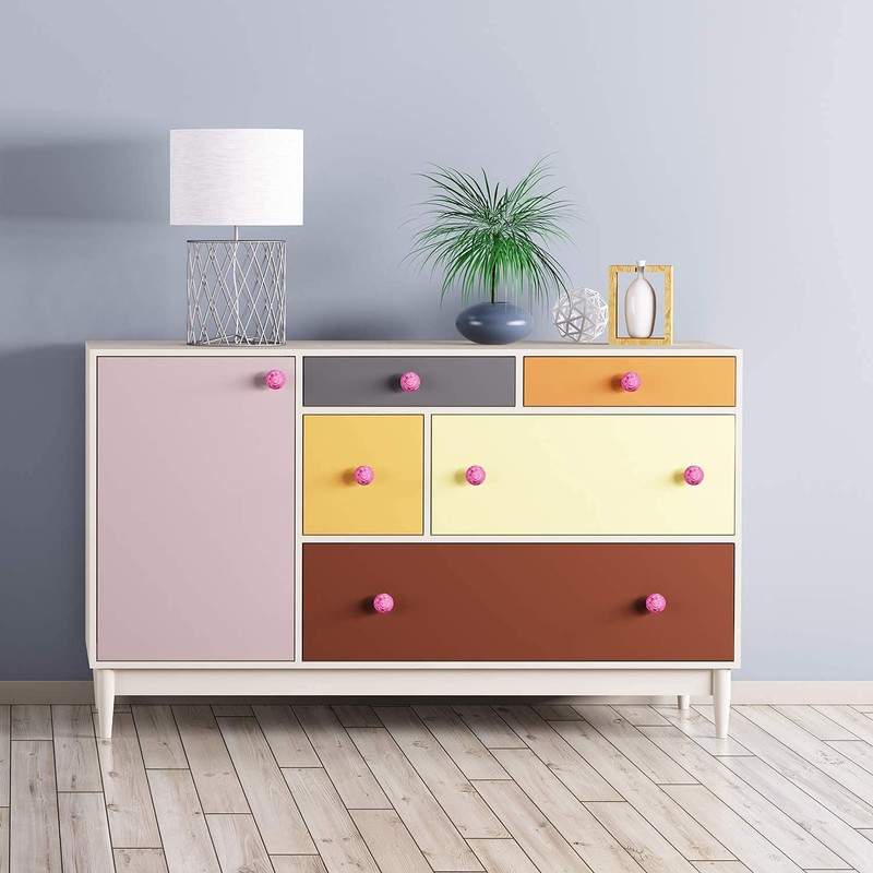 6 PCS Pink Crystal Door Knobs 30mm Glass Drawer Knobs