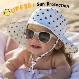 Baby Sun Hat Toddler Girl Beach Hat Adjustable Outdoor Hat UPF 50+ Sun Protection Wide Brim Infant Kids White/Point