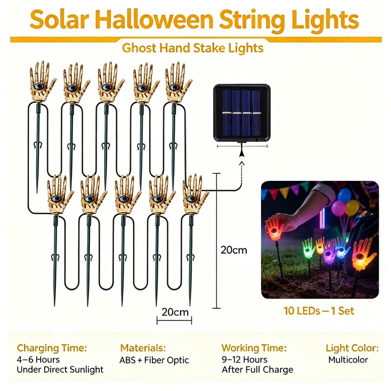 RueXig Halloween Solar Skeleton Hand Lights Outdoor, 10 LED Solar