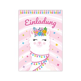 Minkocards 12 Invitation Cards Including 12 Envelopes for Children's Birthday Girls Llama Colourful Invitations for Birthday Children Invitation Set