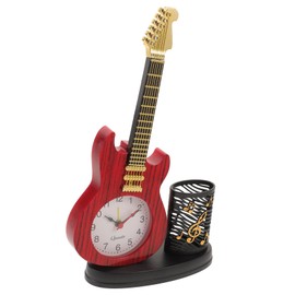 CORHAD Violin Shaped Decorative Clock with Pen Holder Unique Retro Tabletop Timepiece for Home Office Charming Table Clock with Music Instrument Design