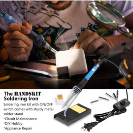 13-Piece Soldering Iron Set, 60 W Soldering Iron Soldering Set with On/Off Switch 200-450 °C, Adjustable Temperature Button, 5 Soldering Tips, Curved Tweezers, Soldering Wire, Iron Stand with Sponge,