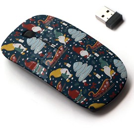 CJCBROES 2.4G Wireless Mouse with Cute Pattern Design for All Laptops and Desktops with Nano Receiver - Gnomes Christmas Night