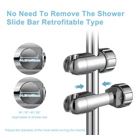 OFFO Shower Head Holder, Adjustable 30-32mm(1.18-1.26 in) Diameter Hand Shower Holder Bracket for Slide Bar,Detachable Slider Clamp Bathroom Replacement, 361 Degree Rotation Sprayer Holder, Chrome