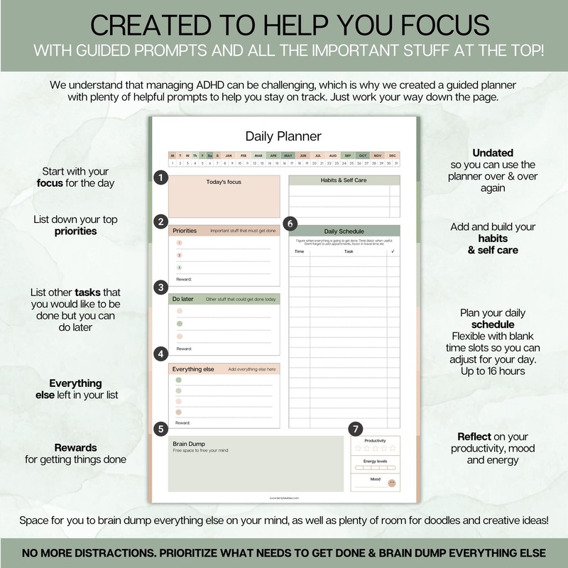 ADHD Daily Planner for Neurodivergent Adults - Productivity Daily Planner