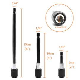 6 Piece 1/4” Hex Shank Quick Change Bit Extension,Quick Release Bit Extension Set for Screws, Nuts, Dril (60mm/100mm/150mm)
