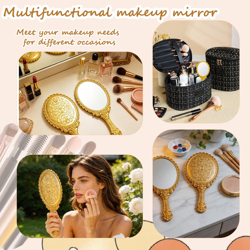 24 Pcs Vintage Handheld Mirrors for Makeup, Gold Embossed Floral