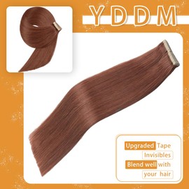 Tape in Hair Extensions Human Hair Dark Auburn 16 Inch 20Pcs Remy Human Hair Extensions Tape in Straight Tape Hair Extensions Seamless Skin Tape in Hair Extensions(33#, 16 Inch)