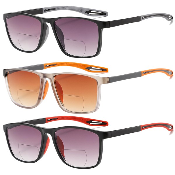 Bifocal Sunglasses For Men Sporty TR90 Reading Sunglasses 3 Pack