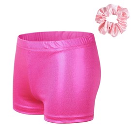 Gavena Girls Dance Shorts Sparkle Gymnastic Shorts Children Athletic Tumbling Shorts Kids Hot Pants Bottoms(Rose,12-13 Years)