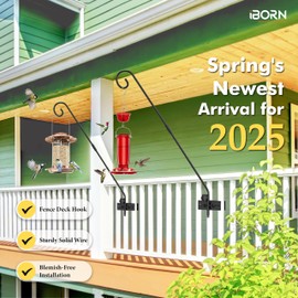 iBorn Fence Deck Hook Rail Heavy Duty Hummingbird Feeder Hanger 28 Inch Railing Hanging Hook for Bird Feeder, Suet Baskets, Planters, Wind Chimes, Solid Wire, 180 Degree Rotary, 1 Pack