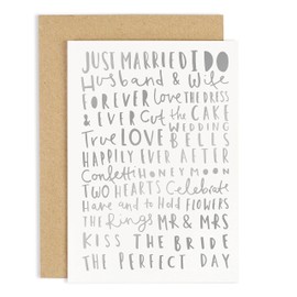 Old English Co. Congratulations Wedding Words Greeting Card - Silver Foil Mr and Mrs Card for Newly Weds | Celebration, Happy Couple, Special Day, Bride and Groom | Blank inside with envelope
