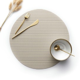 ANAZOZ Heat Resistant Placemats Set of 4,Placemat Vinyl 13.78 IN,Solid Color with Round Table Placemats Khaki