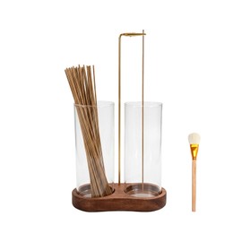 Starfa Wooden Incense Holder, 2 in 1 Burner with Long Glass Ash Catcher