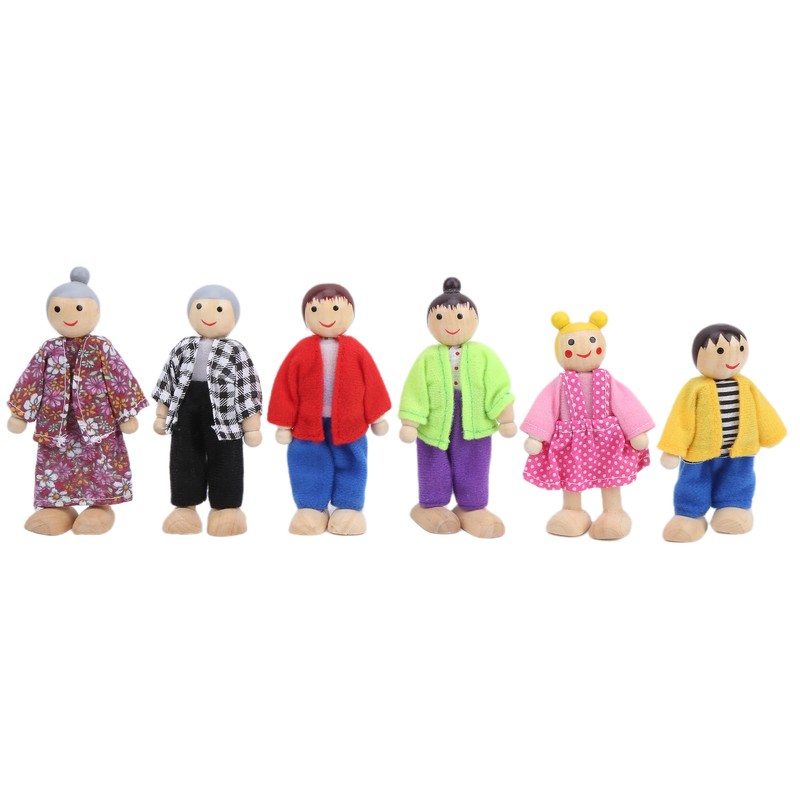 Family Doll Figures Pine Miniature People Toy Set Ornament Educational