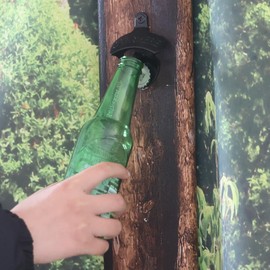 Jumiok Magnetic Wall Mounted Beer Opener Black Post Mountable Bottle Cap Opener with Magnets Built-in for Gifts