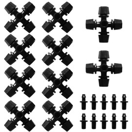 VooGenzek 10 PCS 4-Way Atomizing Nozzle, Plastic Cross Irrigation Nozzle, Gardening Greenhouse Atomizing Micro Nozzle, Cross Irrigation Sprinkler Nozzle with Barbed Connector, for Garden, Black