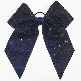 Extra Large Soft Touch Sequin Hair Bow, Long Tails, White Hair Band, Made in the USA (Black)