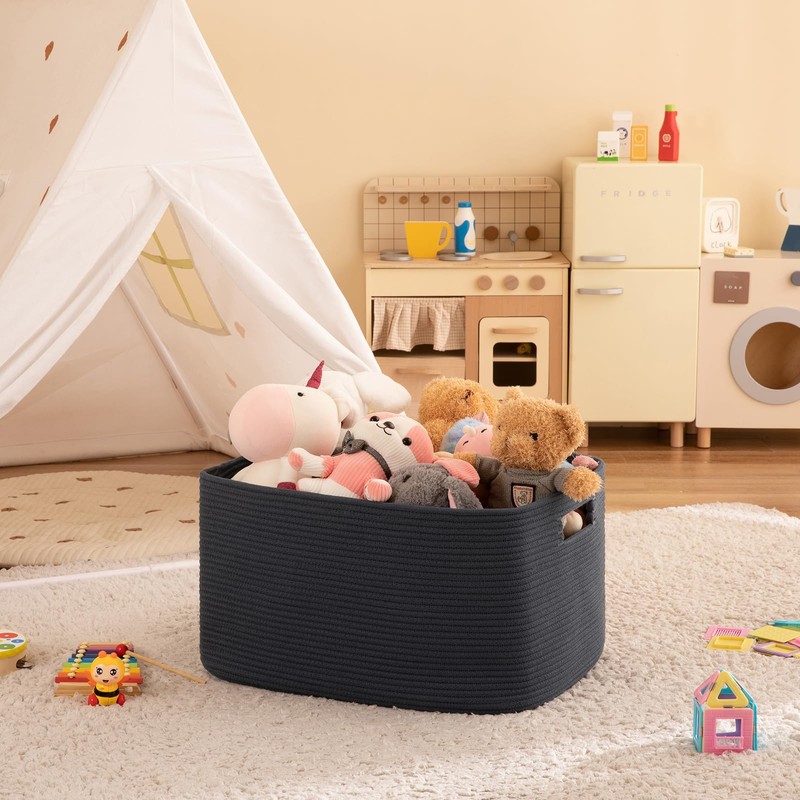 OIAHOMY 75L Large Blanket Basket, Woven Storage Basket with Handle,