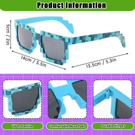 kilofly 3pc 8-Bit Pixel UV Protect Gamer Sunglasses Adult Kids Party Favors