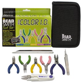 The Beadsmith Mini Color-ID Set – 3”, 8-Pieces Includes: Chain Nose, Round Nose, Side Cutter, Flat Nose, Nylon Jaw Flat Nose, Tweezers, Thread Snippers, Bead Scoop & Canvas Case – for Jewelry Making
