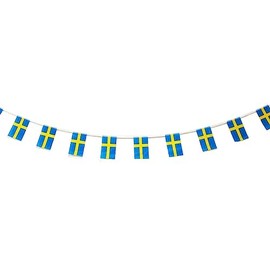 Pandiui23 Sweden Flag 40 Pack Garland 35ft Flag National Flag 5.5 x 8.3 Inch Bar Garden Decoration Red White Blue 3x5 ft