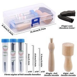 IMZAY Needle Felting Tools, Needle Felting Supplies, Needle Felting Kit with 3 Size 30Pcs Needles Felting Needles,Wooden Handle, Finger Cots, Perfect for DIY Felting Wool Projects