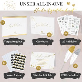 FORMIZON Hochzeit Gästebuch, Weiß Hochzeitsgästebuch mit 100 Blanko Seiten, Boho-Stil Wedding Guest Book mit Sticker, 2 Kugelschreiber, Retro Style Hochzeit Hochzeit für Unvergessliche Erinnerungen