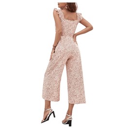 Floerns Women's Palm Leaf Print Shirred Back Button Cami Palazzo Jumpsuit Brown Multi M