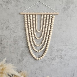 YarnieJiajia Wooden Beads Boho Home Decor Bedroom Tapestry Aesthetic Minimalist Farmhouse Wall Hanging Decor Netural For Living Room College Dorm Nursery Classroom (Wood)