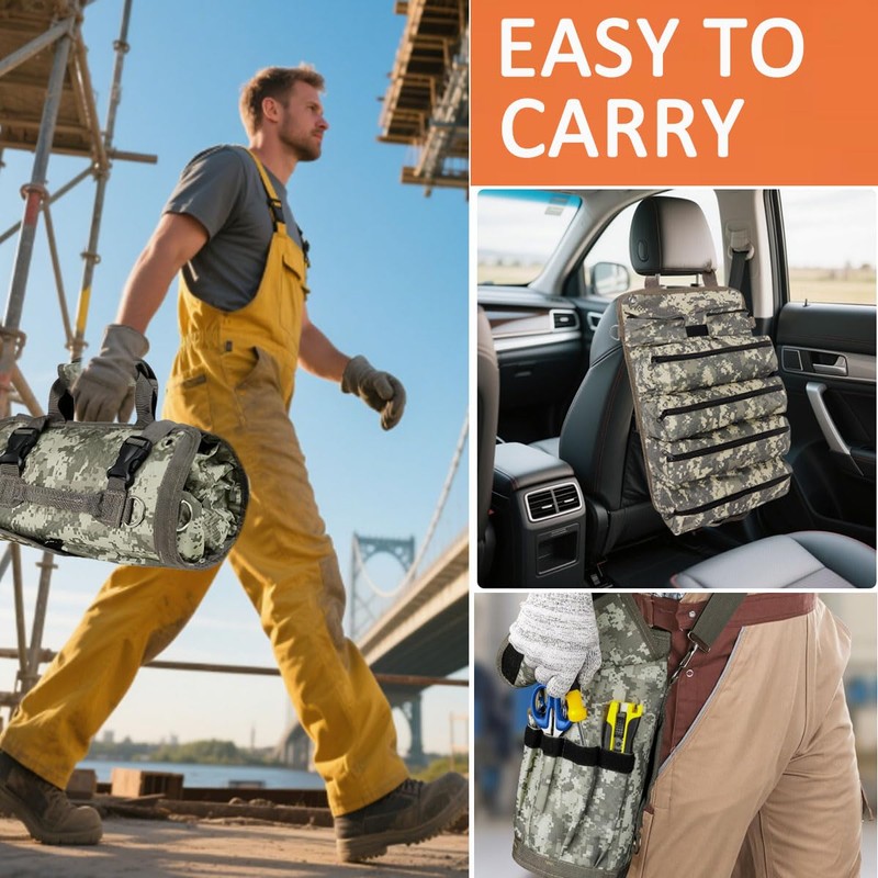 Roll Up Tool Bag, Heavy Duty Rolled Empty Portable Foldable