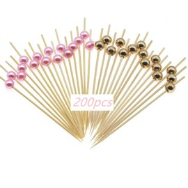 200 PCS Cocktail Picks, Fancy Cocktail Toothpicks,for Appetizers Faux Pearl Charcuterie Cocktail Picks Wooden Decorative Toothpicks Handmade Sticks Long Appetizer Cocktail Sticks