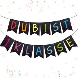 BETESSIN Garland School Decoration Boy & Girl – Du bist 1st Class – Original School Child Garland in Blackboard Style – Hanging Decoration for First Day of School, First Day of School Party