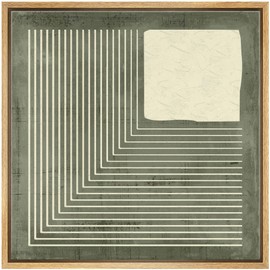 SIGNFORD Framed Canvas Print Wall Art Abstract Lines and Square Geometric Monochrome Design Illustrations Modern Art Relax/Calm Warm for Living Room, Bedroom, Office - 16"x16" Natural