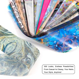 WOKOTO 300 Sheets Nail Foil Art Kit, Nail Foils Transfer Nail Art Stickers For Nails, Marble Gradient Holographic Leopard Stickers Gels Nail Polish Foil Transfer Sheets Set Manicure Nails Art DIY