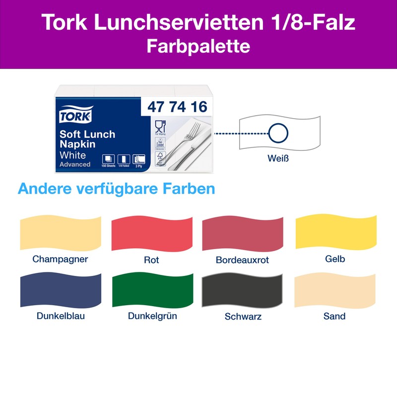 Tork Soft Lunch Napkin White, 1/8 Fold, 3-Ply, 33 cm
