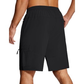 SERAMY Mens Hiking Cargo Shorts 9 Inch with Zipper Pockets Quick Dry Stretch Lightweight Drawstring for Outdoor Casual Fishing Black XXL
