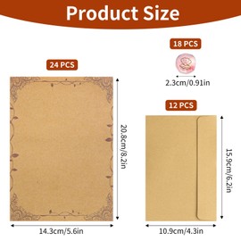 36 Pcs Vintage Envelopes and Paper, Retro Letter Writing Set, Old Kraft Paper Envelopes with Wax Seal for A5, Letter Writing, as Gifts