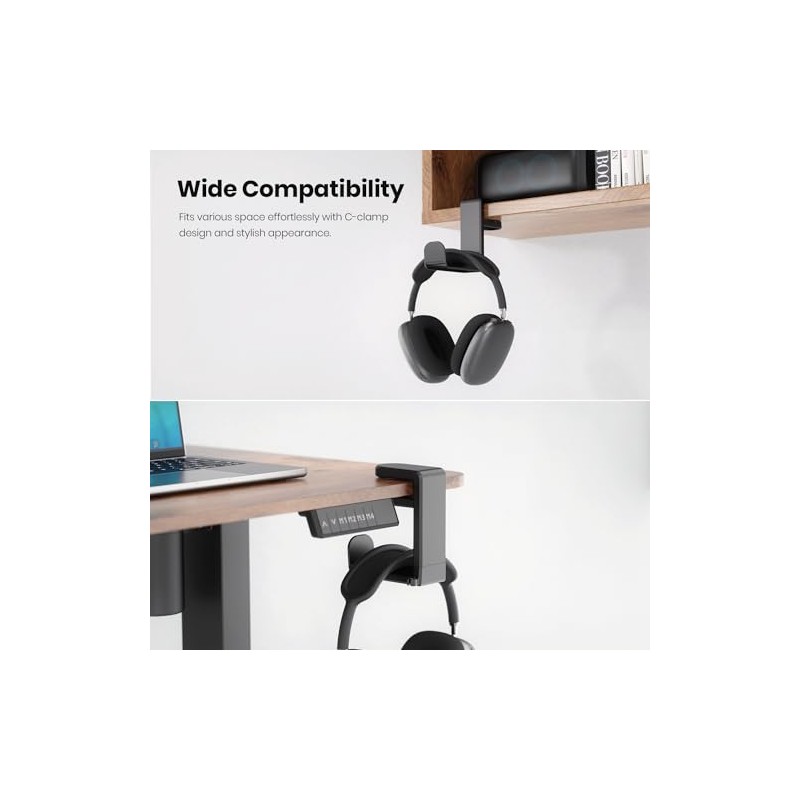 Adjustable Rotating Headphone Stand with Cable Organizer - Black