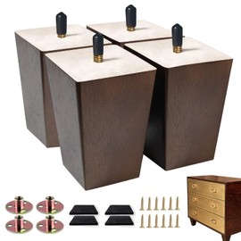 Txcucc Sofa Legs Square Bed Feet 4 inch Wood Replacement Leg for Furniture Set of 4, Dark Brown…