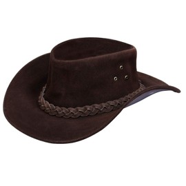 Australian Unisex Brown Western Style Cowboy Outback Real Suede Leather Aussie Bush Hat 2XL