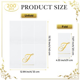 Pasimy 200 Pcs Initial Napkins Monogram Guest Napkins Gold Letter Paper Napkins Disposable Elegant Dinner Towels for Wedding Bridal Shower Holiday Birthday Party Tableware Decor(F Letter)